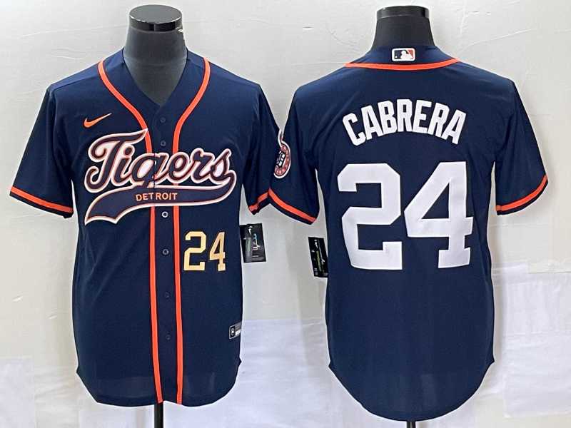 Mens Detroit Tigers #24 Miguel Cabrera Number Navy Blue Cool Base Stitched Baseball Jersey->detroit tigers->MLB Jersey